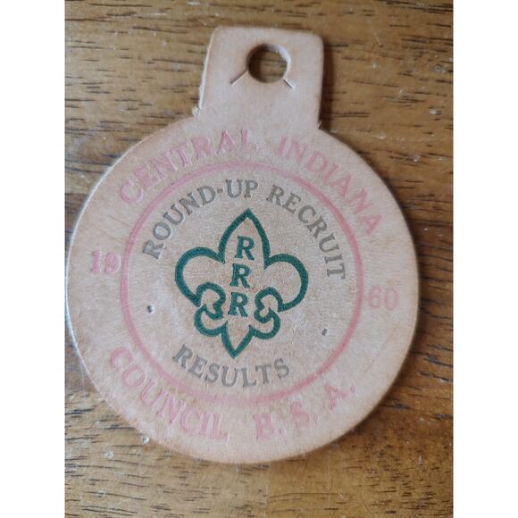 Vintage 1960 CENTRAL INDIANA COUNCIL Boy Scout Roundup Leather PATCH BSA Recuit - Picture 1 of 5